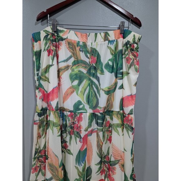 G by Guliana Printed Aria Mesh Tiered Maxi Skirt Green Tropical Parrot Sz 2X - Picture 14 of 15
